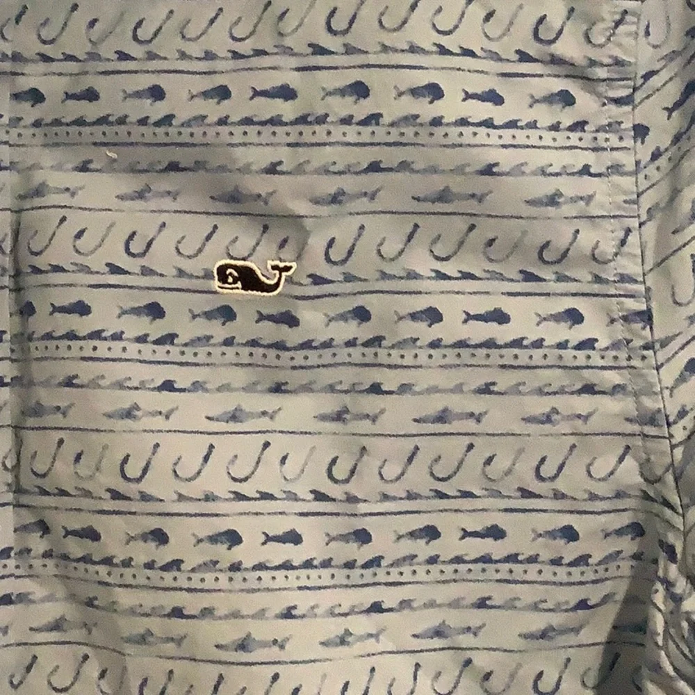 VINEYARD VINES Boy’s 100% Cotton Blue Summer Nautical “Whale Shirt” M 12-14